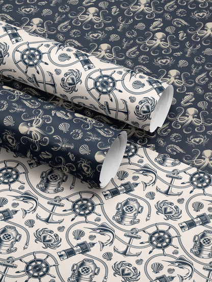 Nautical Wrapping Paper Pattern Wedding Gift Wrapping Paper Nautical Birthday Party Beach Gift Wrap Roll Nautical Theme Baby Shower Gift
