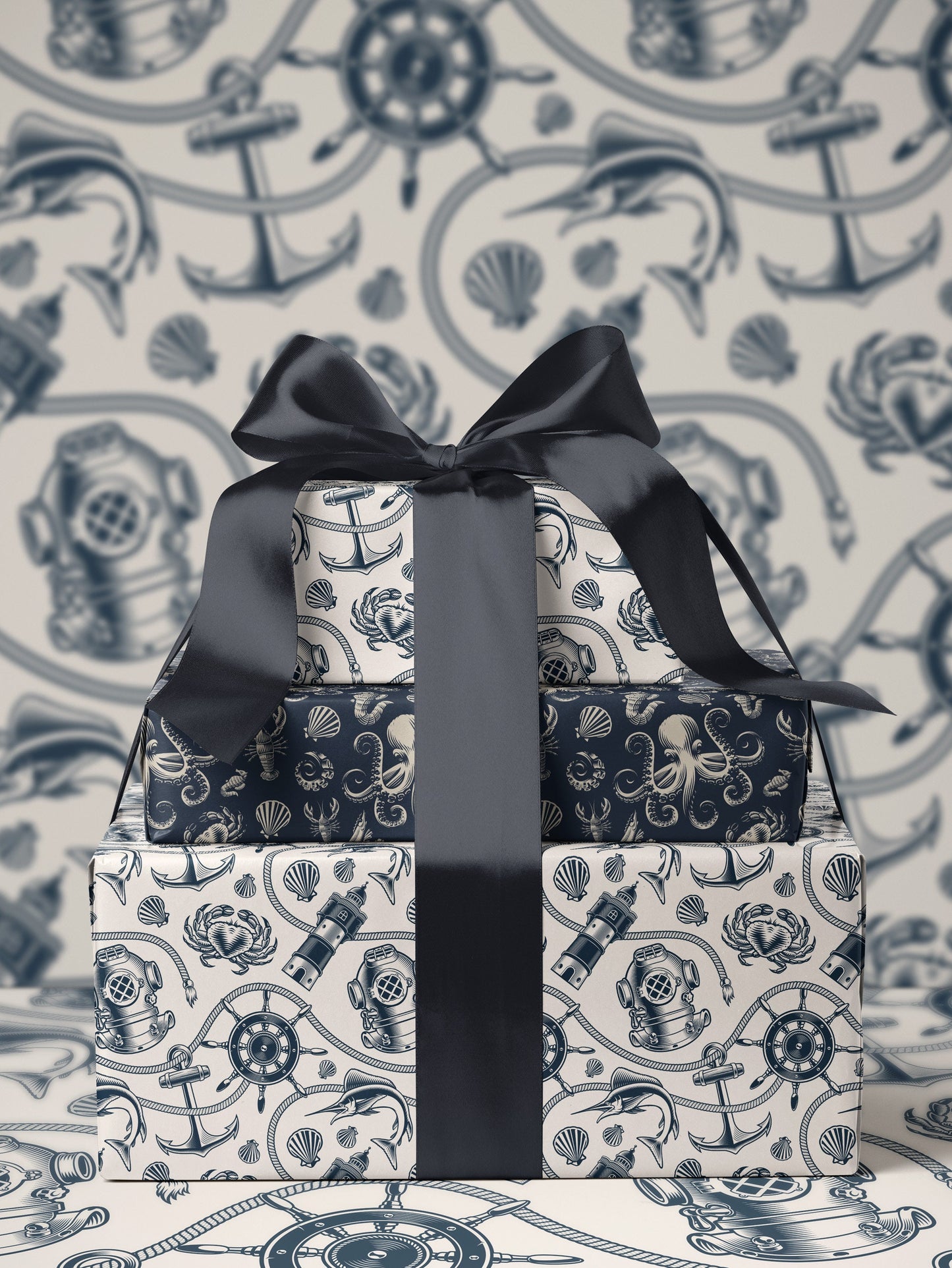 Nautical Wrapping Paper Pattern Wedding Gift Wrapping Paper Nautical Birthday Party Beach Gift Wrap Roll Nautical Theme Baby Shower Gift