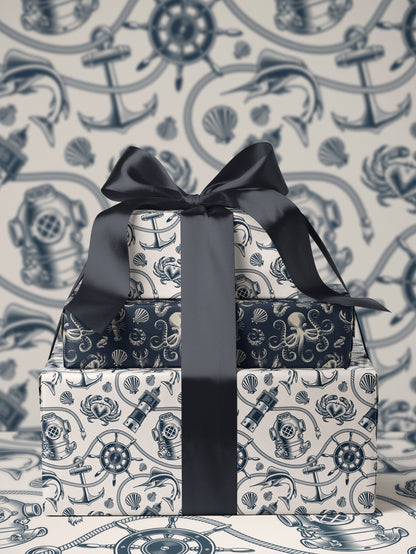 Nautical Wrapping Paper Pattern Wedding Gift Wrapping Paper Nautical Birthday Party Beach Gift Wrap Roll Nautical Theme Baby Shower Gift