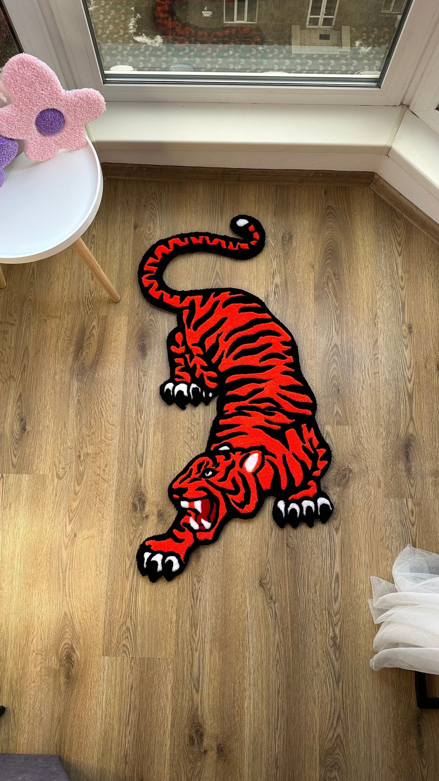 Orange Tiger Rug – Custom Handmade Tufted Animal Carpet, Large Striped Tiger Art Piece for Statement Decor, Bold Jungle Vibes