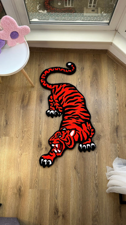 Orange Tiger Rug – Custom Handmade Tufted Animal Carpet, Large Striped Tiger Art Piece for Statement Decor, Bold Jungle Vibes