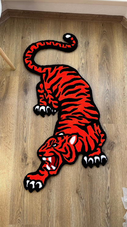 Orange Tiger Rug – Custom Handmade Tufted Animal Carpet, Large Striped Tiger Art Piece for Statement Decor, Bold Jungle Vibes