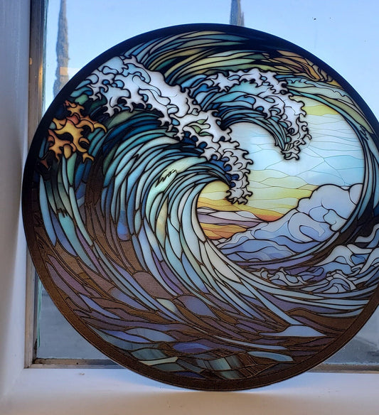 Ocean Waves #1: Stained Glass Style Window Hanging