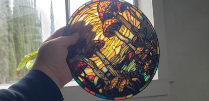 Mushroom Forest: Stained Glass Style Window Hanging
