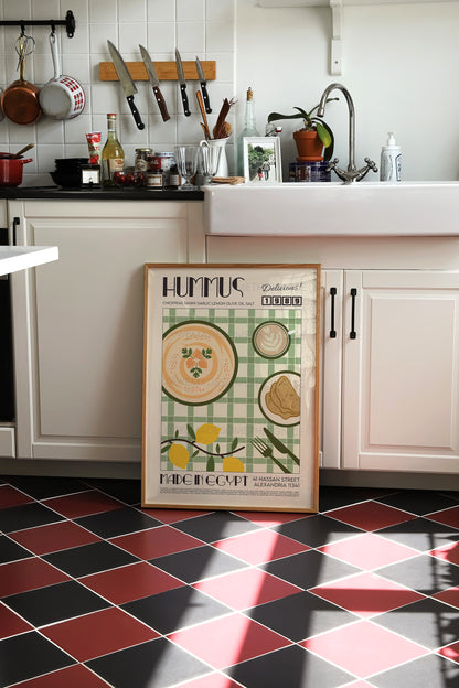 Hummus Print, Kitchen Poster, Kitchen Print, Kitchen Decor, Food Art, Mid Century Modern, Eat Sign, Housewarming, Kitchen Art, Birthday