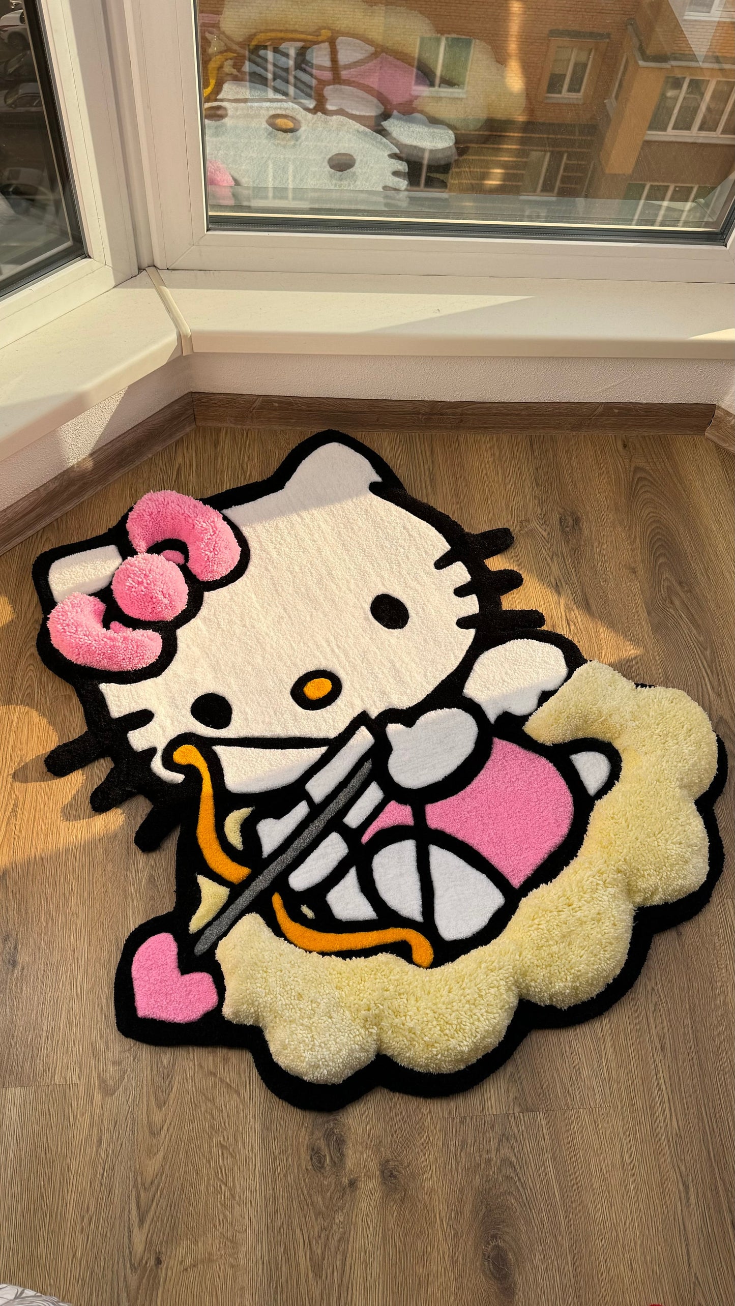 Cupid Puffy Rug – Custom Tufted Fluffy Carpet, Handmade Angel Rug with Bow, Kawaii Cute Bedroom Decor, Gift Idea for Cute Rug Lovers