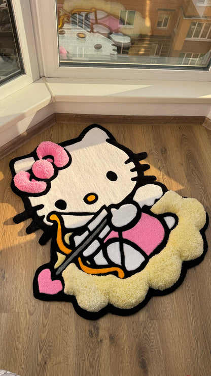 Cupid Puffy Rug – Custom Tufted Fluffy Carpet, Handmade Angel Rug with Bow, Kawaii Cute Bedroom Decor, Gift Idea for Cute Rug Lovers