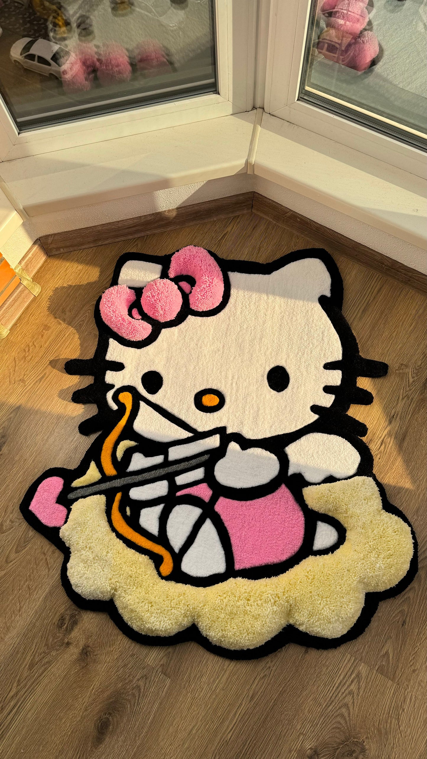 Cupid Puffy Rug – Custom Tufted Fluffy Carpet, Handmade Angel Rug with Bow, Kawaii Cute Bedroom Decor, Gift Idea for Cute Rug Lovers