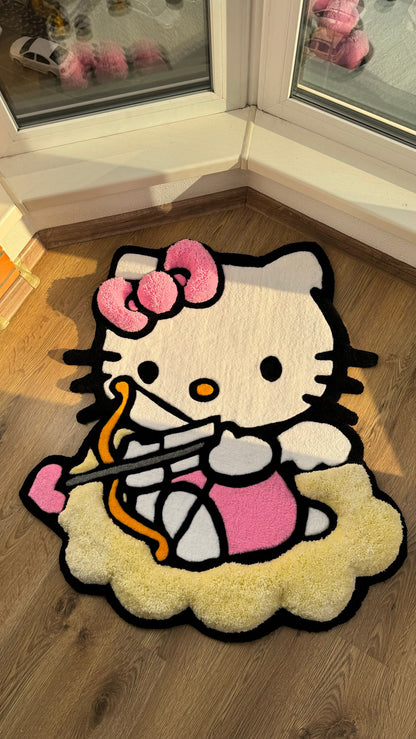 Cupid Puffy Rug – Custom Tufted Fluffy Carpet, Handmade Angel Rug with Bow, Kawaii Cute Bedroom Decor, Gift Idea for Cute Rug Lovers