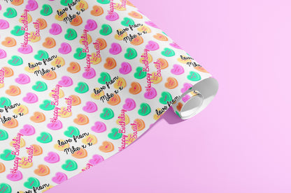 Personalised Gift Wrap, Names, Wrapping Paper, Birthday, Hearts, Customised, Wedding, Party, Engagement, Couples, Valentines, Anniversary