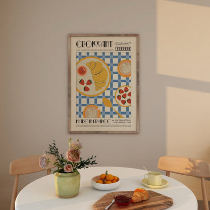 French Croissant Poster, Kitchen Art, Kitchen Poster, Kitchen Print, Food Print, Modern Kitchen Decor, Retro Poster, Coffee Poster