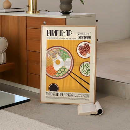 Bibimbap Poster, Kitchen Art, Kitchen Poster, Kitchen Print, Food Print, Modern Kitchen Decor, Japanese, Korean Food, Chef Print, Retro Art