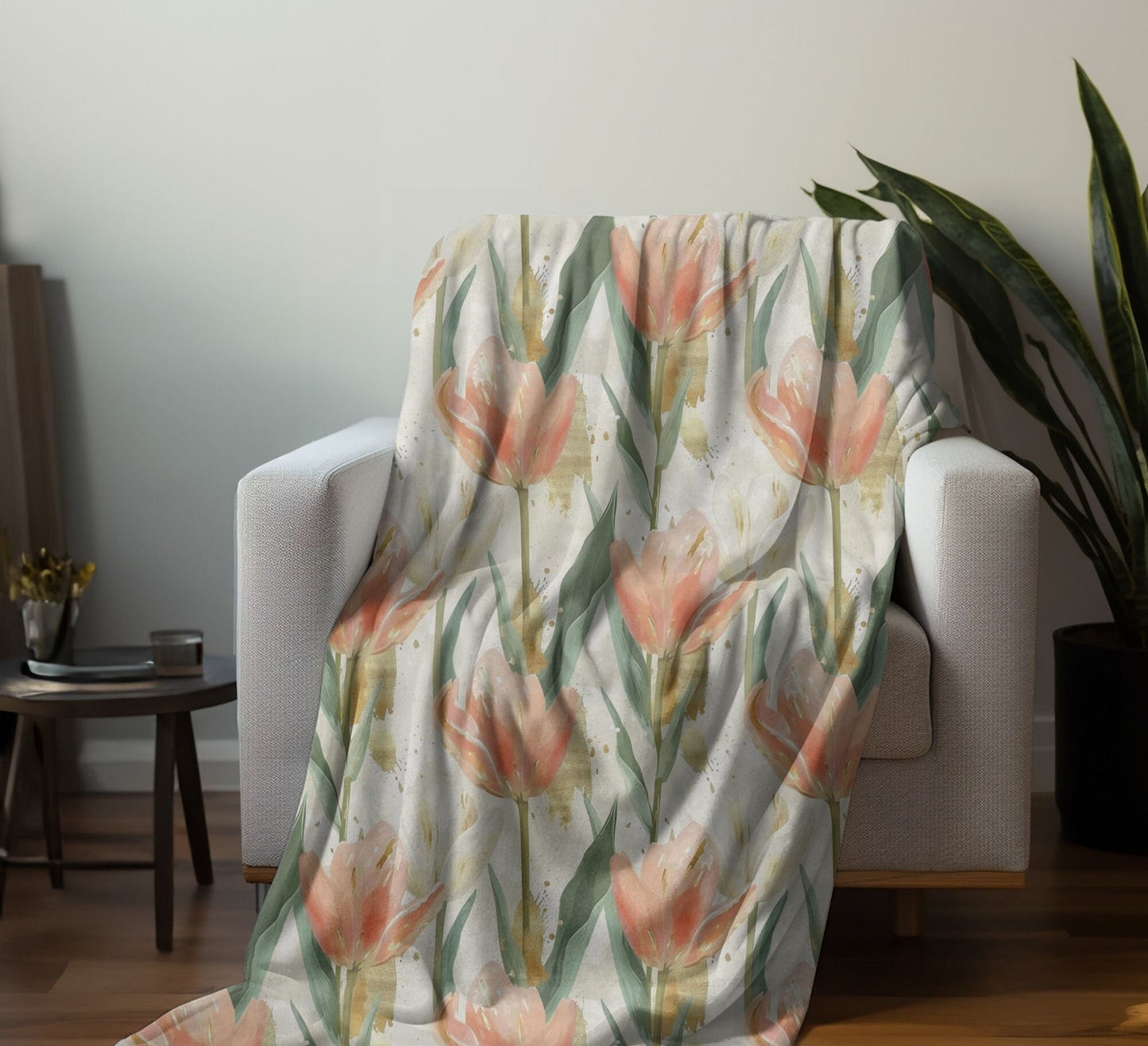 Peach Tulip Blanket Home Decor, Spring Floral Throw, Flower Child Fleece, Nature Lovers Gift for Gardener Mothers Day Christmas Birthday