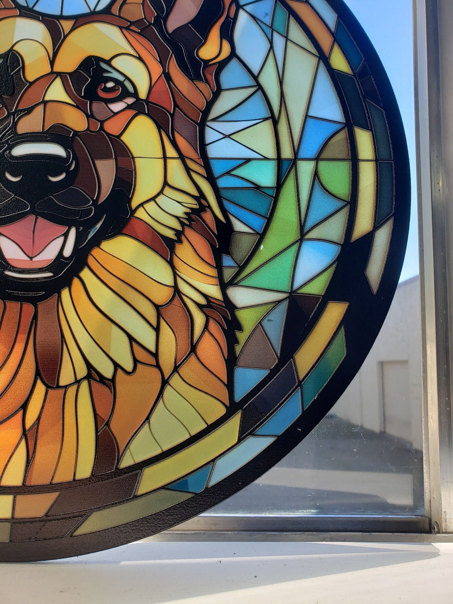 Tri-Color German Shepherd: Stained Glass Style Window Hanging