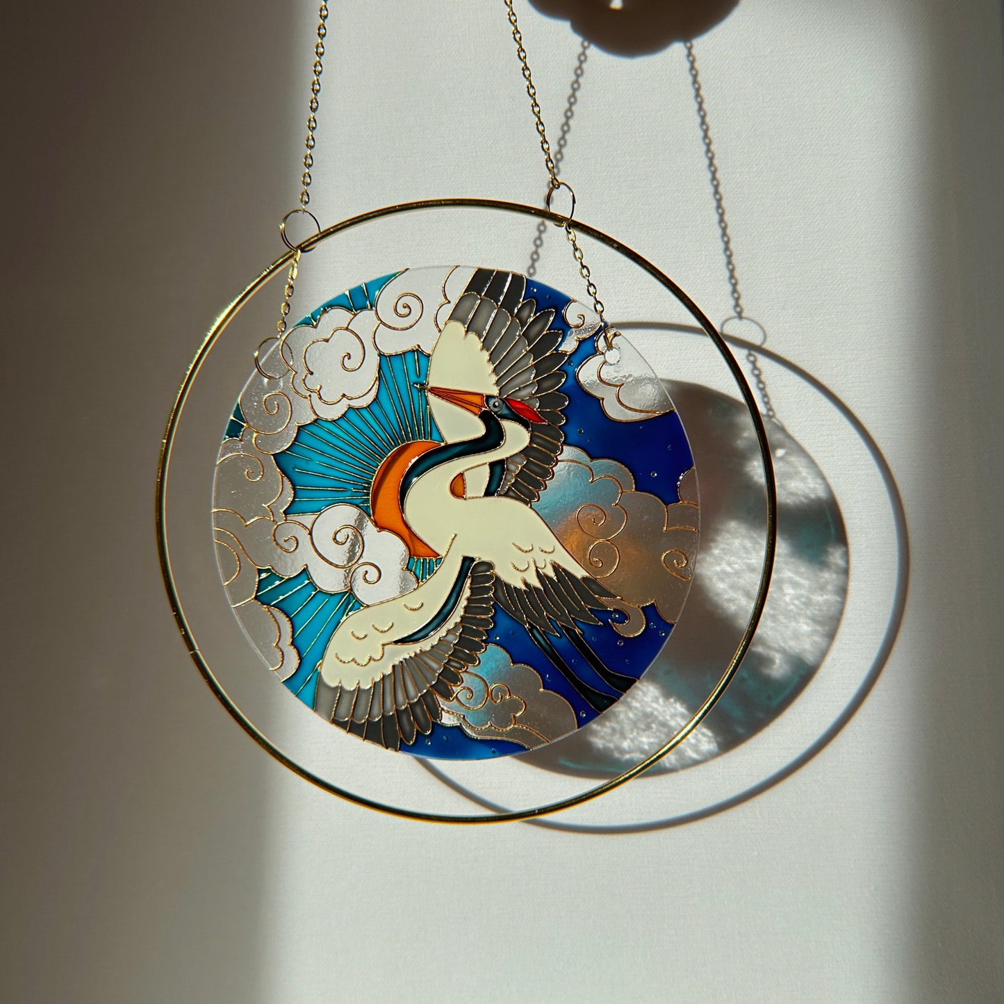 Japanese Crane Unique Suncatcher for window Mothers day gift Aesthetic room decor for every home Stained glass painting