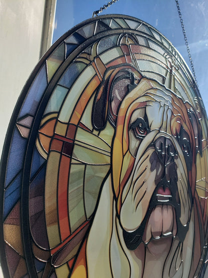 English Bulldog: Stained Glass Style Window Hanging