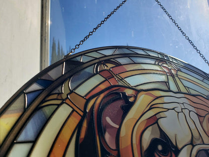 English Bulldog: Stained Glass Style Window Hanging