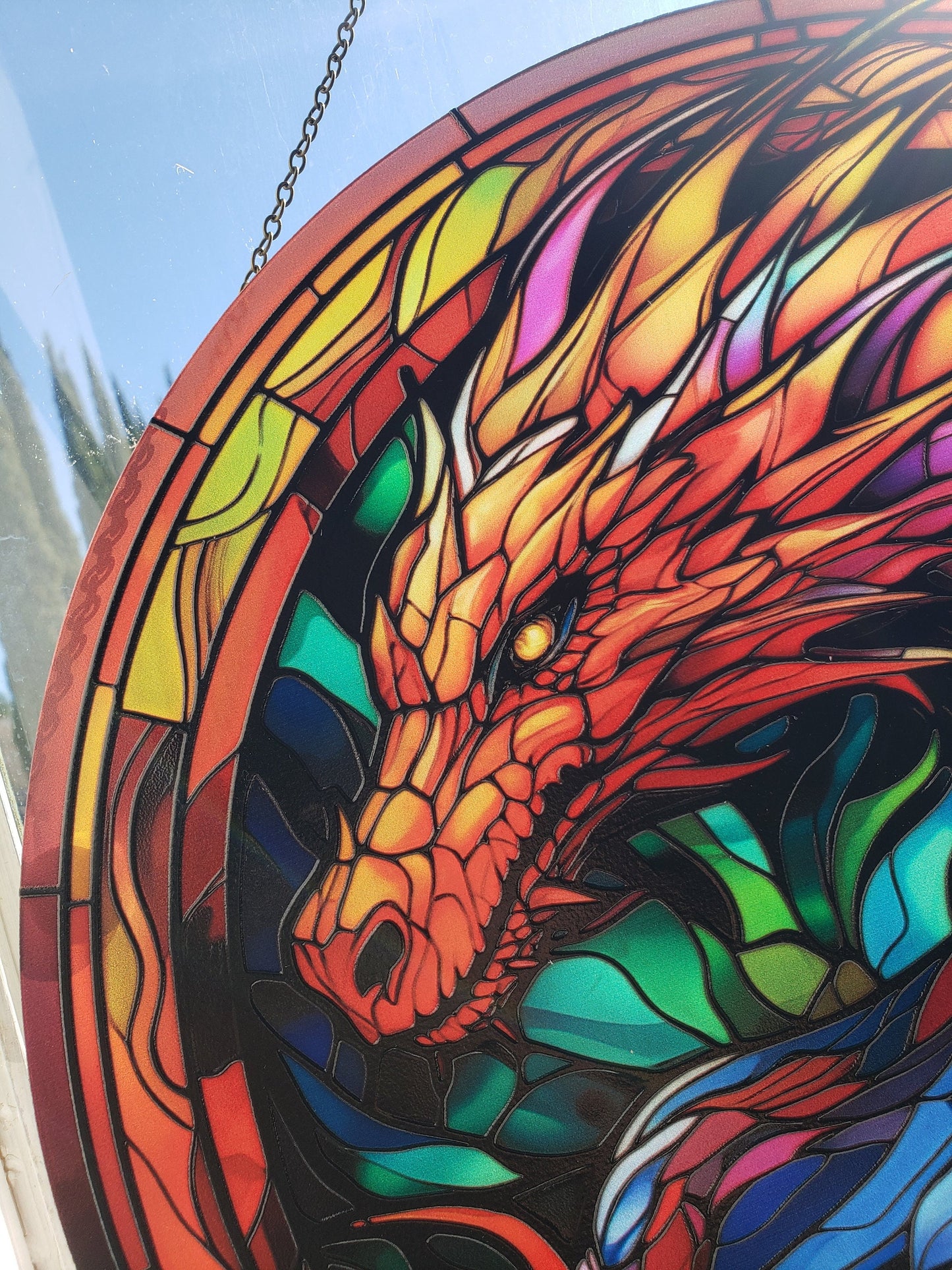 Rainbow Dragon: Stained Glass Style Window Hanging