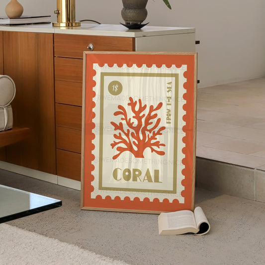 Coral Print, Coastal Decor, Coastal Wall Art, Trendy Wall Art, Retro Food Print, Vintage Food Print, Coastal Art, Food Art, Seaside Print