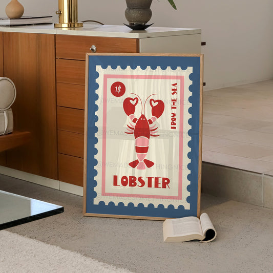 Lobster Print, Coastal Decor, Coastal Wall Art, Kitchen Art, Vintage Food Print, Coastal Art, Food Art, Seaside, Trendy Wall Art, Home Decor
