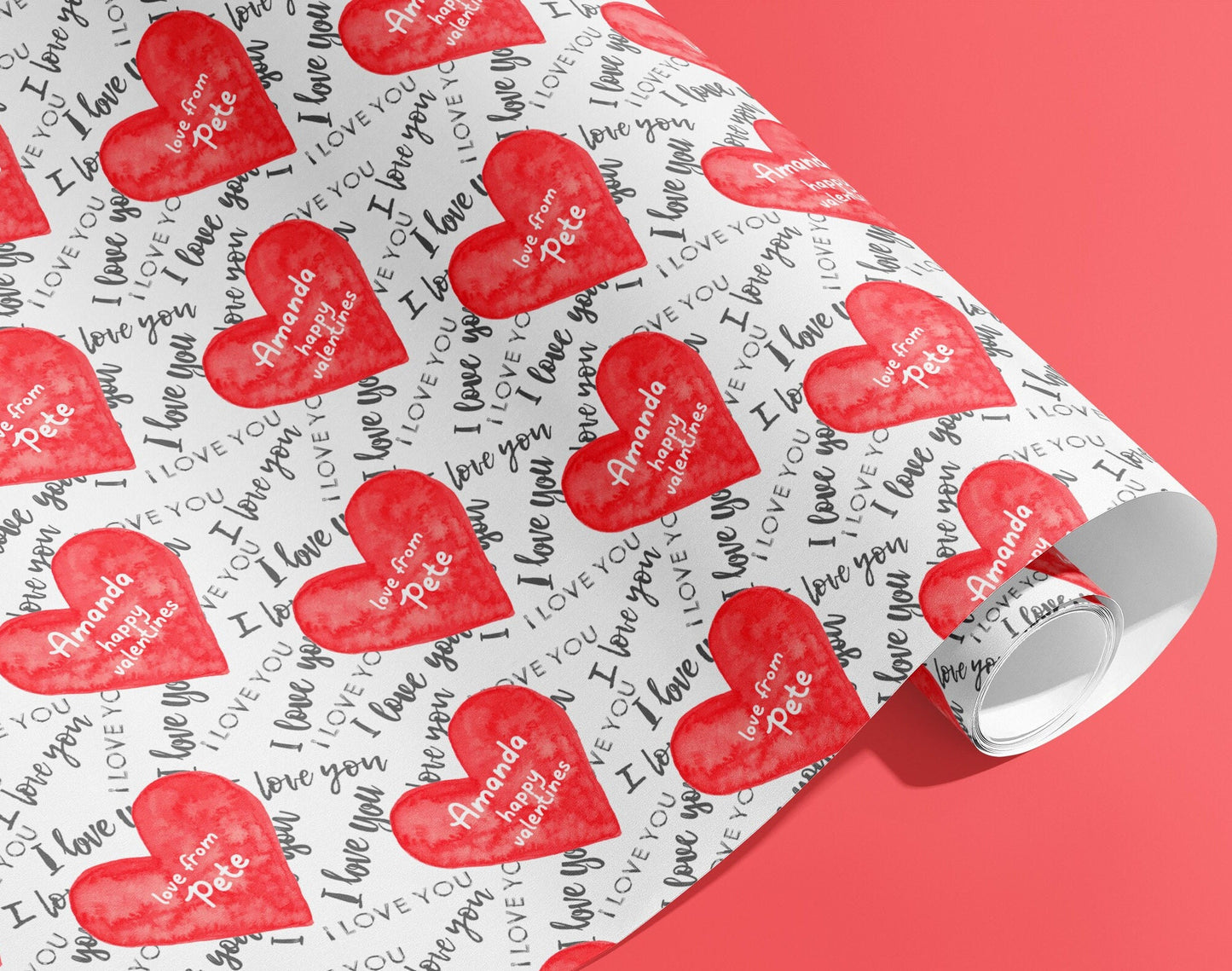 Personalised Gift Wrap, Hearts, Valentines, Wrapping Paper, Birthday, Your Name, Customised, Wedding, Party, Your Age, Anniversary, Recycle