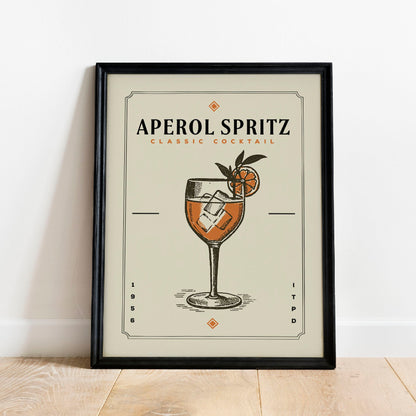 Aperol Spritz Print, Aperol Spritz Poster | Bar Cart Prints | Vintage Cocktail Poster Wall Art for Home Bar Cart