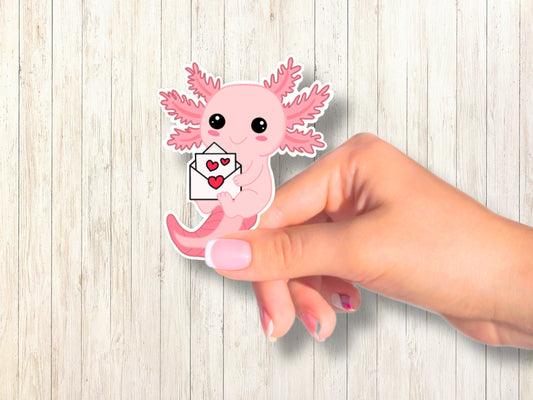 Axolotl Sticker, Axolotl Love Letter Vinyl Sticker, Laptop Decal,  Waterproof Kindle Sticker, Cute Animal Sticker, Gift for best friend