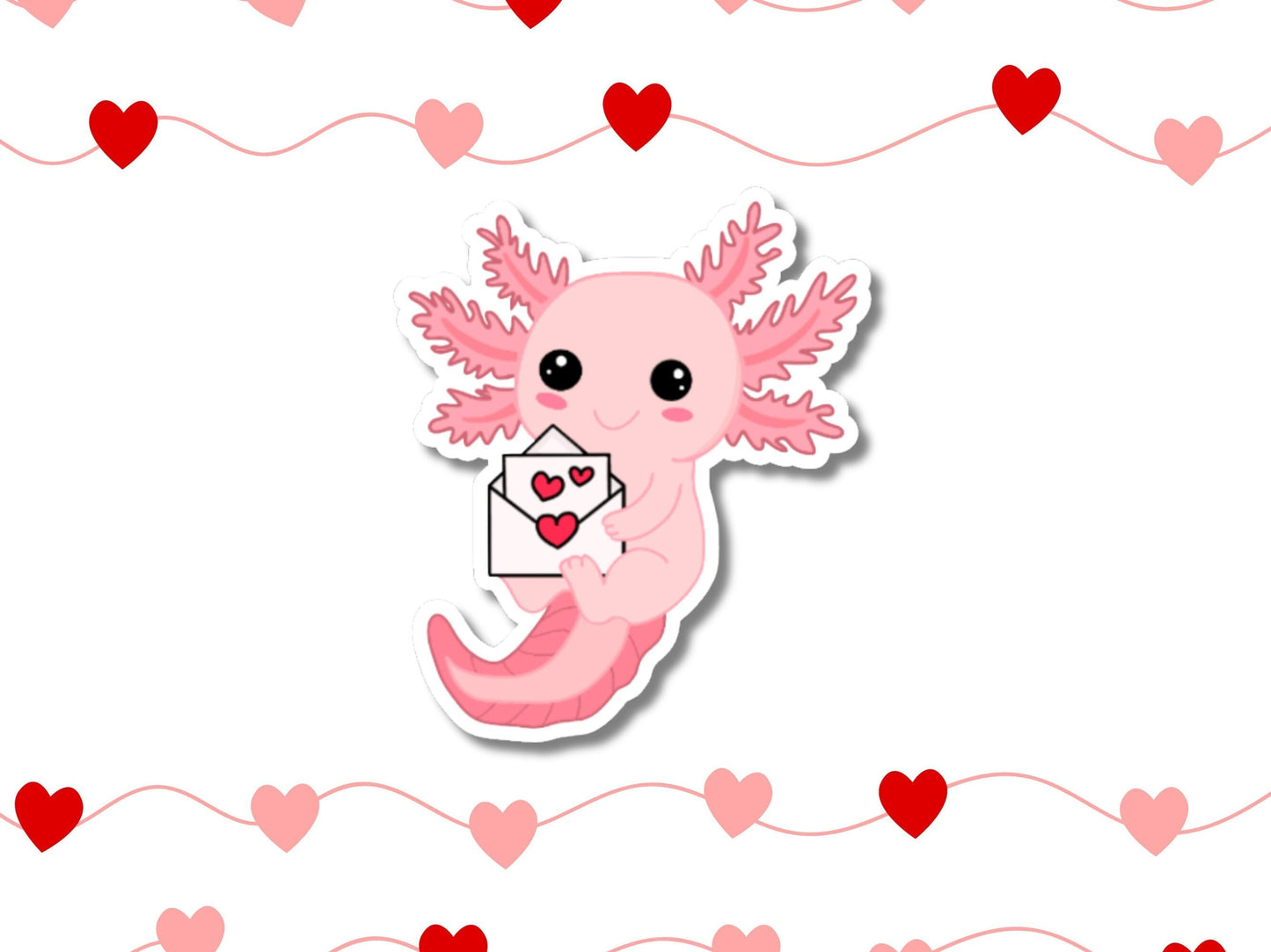 Axolotl Sticker, Axolotl Love Letter Vinyl Sticker, Laptop Decal,  Waterproof Kindle Sticker, Cute Animal Sticker, Gift for best friend