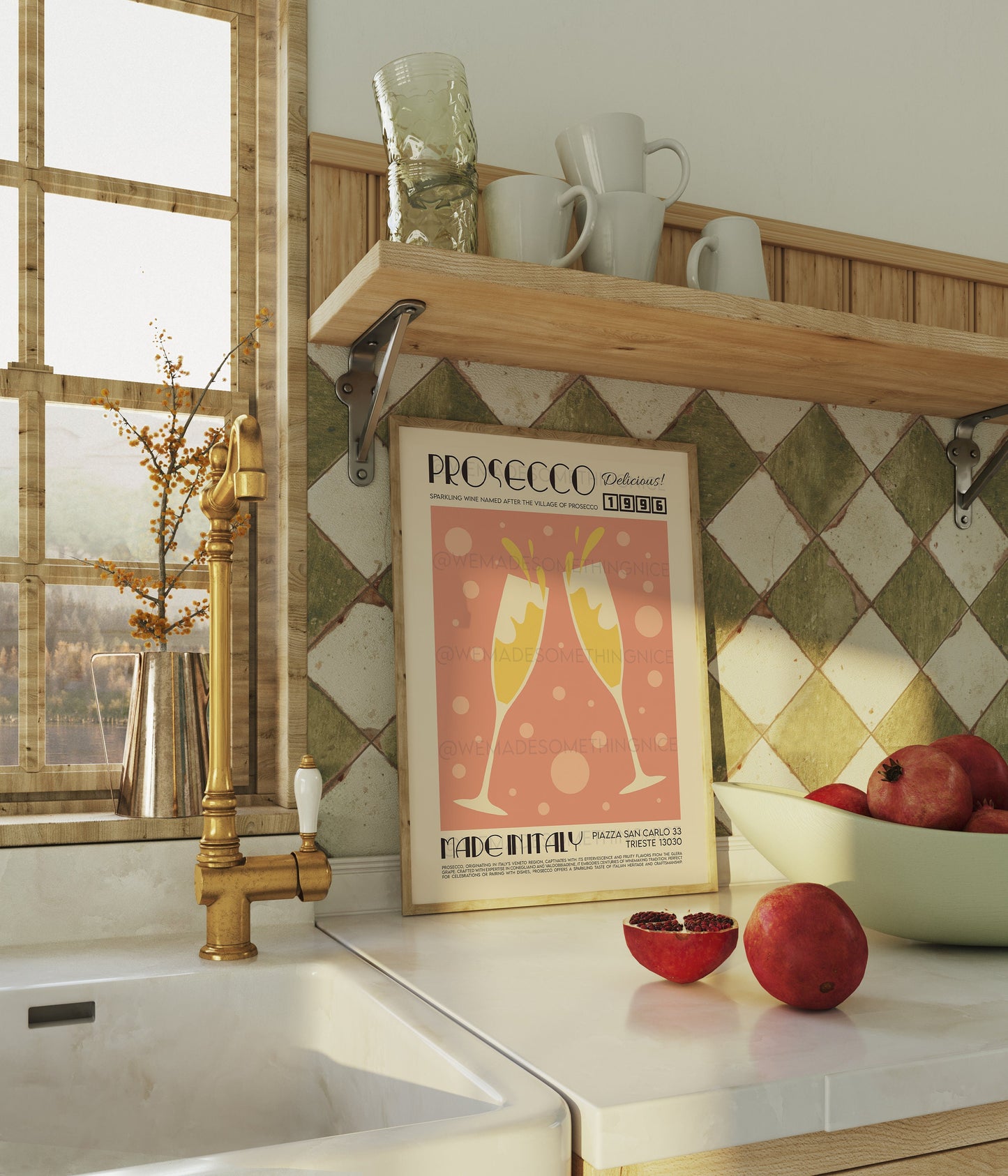 Prosecco Print, Cheer Print, French Retro, Kitchen Decor, Food Art, Mid Century Modern, Eat Sign, Rome, Italy Art, Housewarming