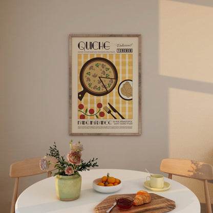 French Quiche Poster, Food Print, Modern Kitchen Decor, Retro Poster, Pop Art, Kitchen Art, Exhibition Poster, Food Illustration