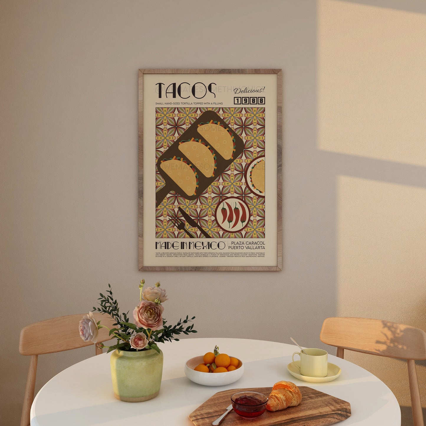 Taco Poster, Kitchen Poster, Kitchen Print, Food Print, Modern Kitchen Decor, Illustration, Mexican, Chef Print, Bar Art, Retro Wall Art