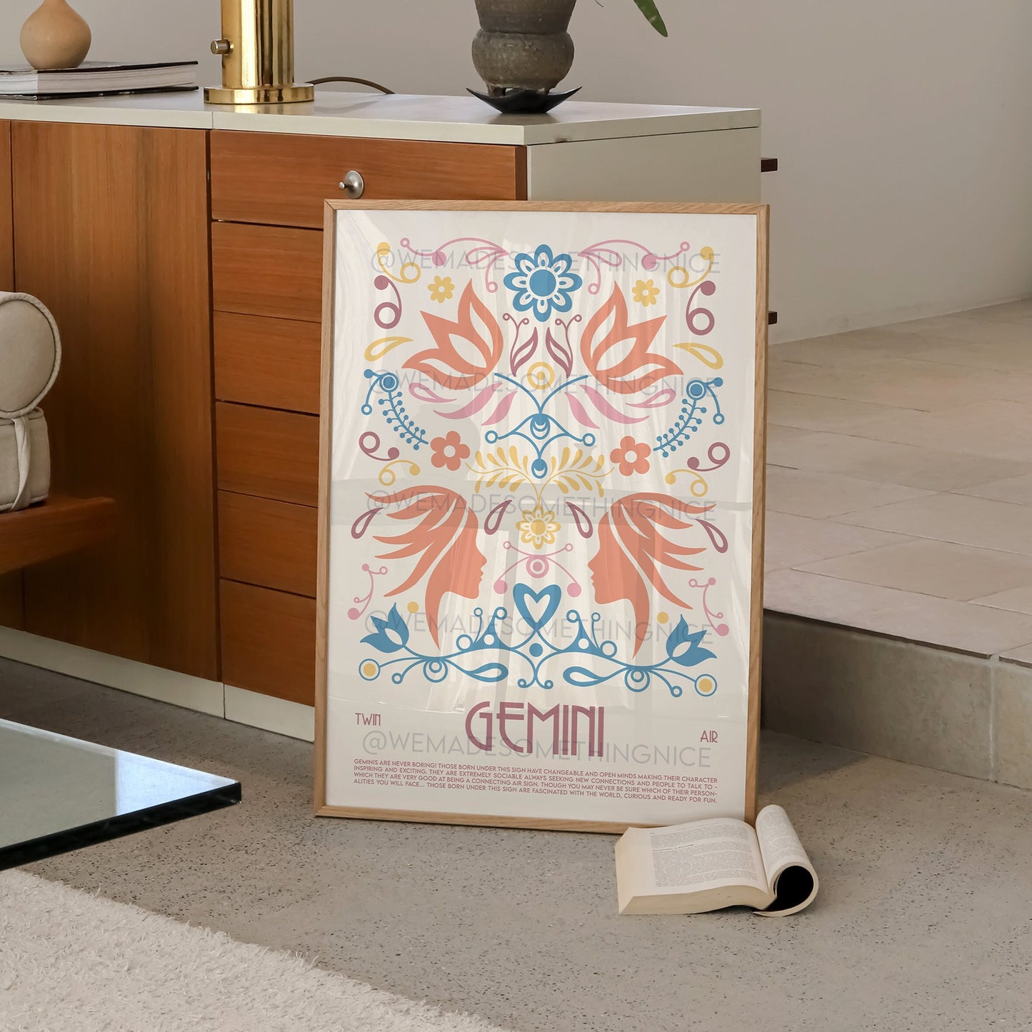 Gemini Poster, Horoscope Print, Astrological Wall Art, Tarot, Exhibition Poster, Zodiac Poster, Birthday Present, Boho Housewarming