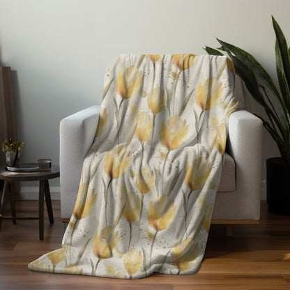Yellow Tulip Blanket Floral Fleece Throw Yellow Spring Home Decor Flower Lovers Christmas Gift Ideas for Her Family Friends Gardener Present