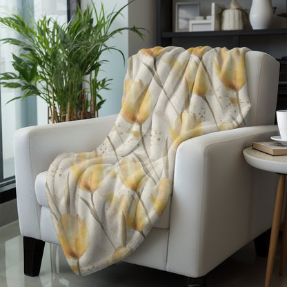 Yellow Tulip Blanket Floral Fleece Throw Yellow Spring Home Decor Flower Lovers Christmas Gift Ideas for Her Family Friends Gardener Present