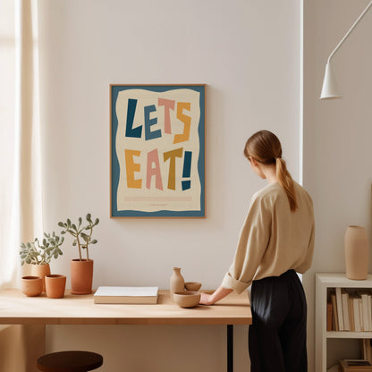 Let's Eat Poster, Kitchen Art, Kitchen Poster, Yes Chef Print, Retro Wall Art, Kitchen Decor, Kitchen Art, Home Decor