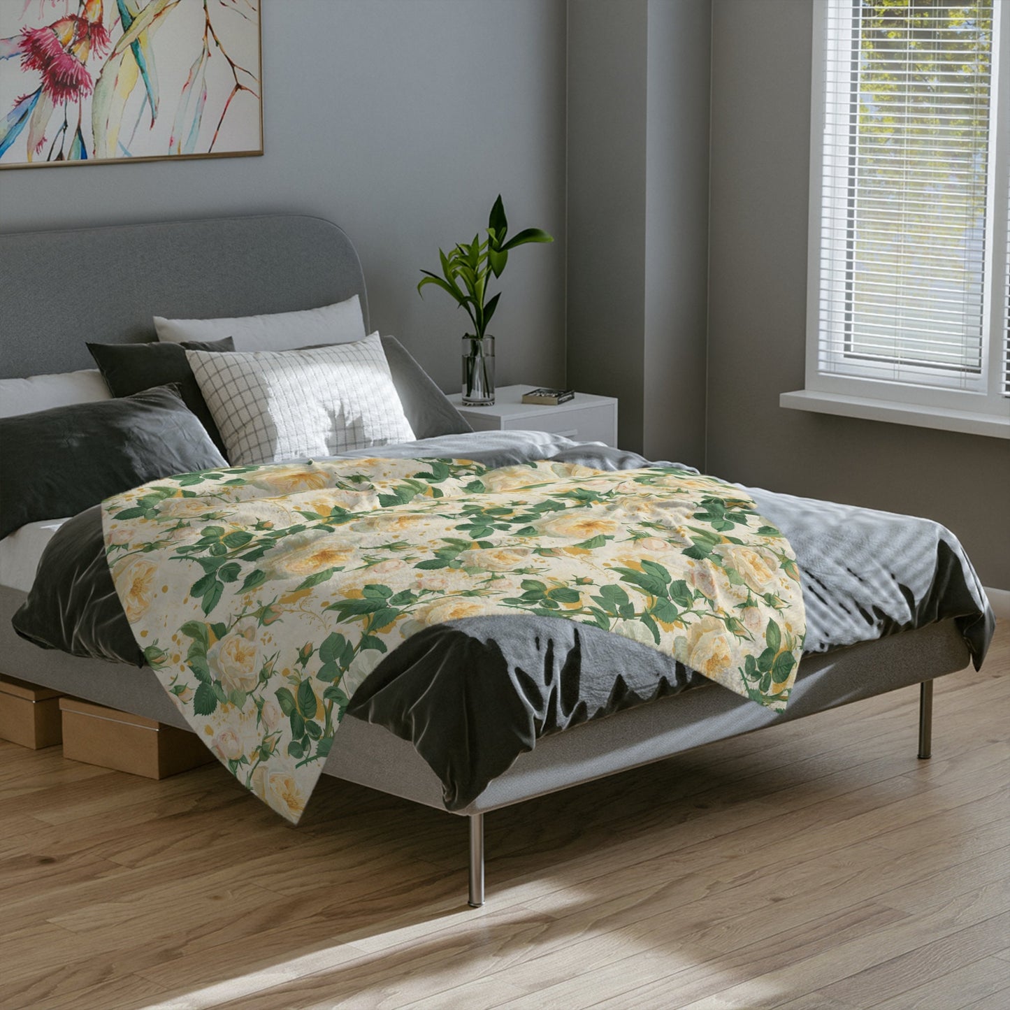 Yellow Roses Blanket, Spring Floral Home Decor, Soft Yellow Flowers Throw, Flower Lovers Gifts for Rosarian, Mother's Day Gift for Christmas