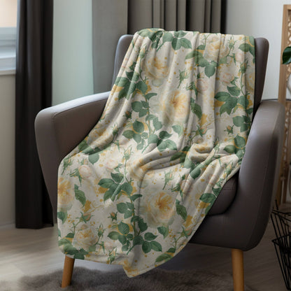 Yellow Roses Blanket, Spring Floral Home Decor, Soft Yellow Flowers Throw, Flower Lovers Gifts for Rosarian, Mother's Day Gift for Christmas