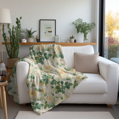 Yellow Roses Blanket, Spring Floral Home Decor, Soft Yellow Flowers Throw, Flower Lovers Gifts for Rosarian, Mother's Day Gift for Christmas