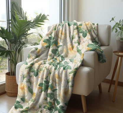 Yellow Roses Blanket, Spring Floral Home Decor, Soft Yellow Flowers Throw, Flower Lovers Gifts for Rosarian, Mother's Day Gift for Christmas