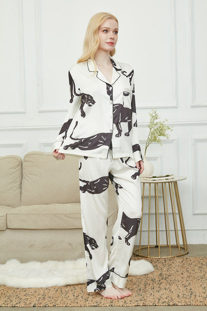 Satin Long Pyjama Set, Bride And Bridesmaids Pajama, Pajama Set For Women , Black Panther Print, Gift For Her,Could Be Wear Outside