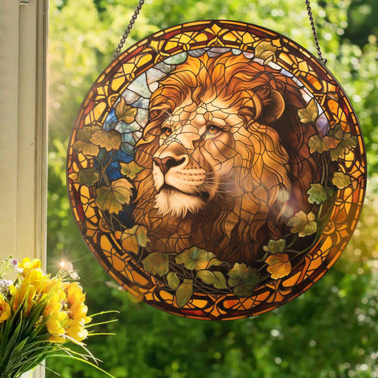 Lion's Mane: Stained Glass Style Window Hanging Made With Real Glass
