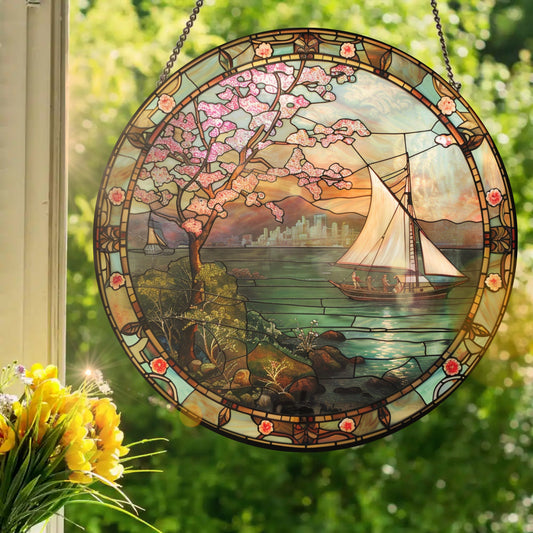 Japanese Bay: Stained Glass Style Window Hanging