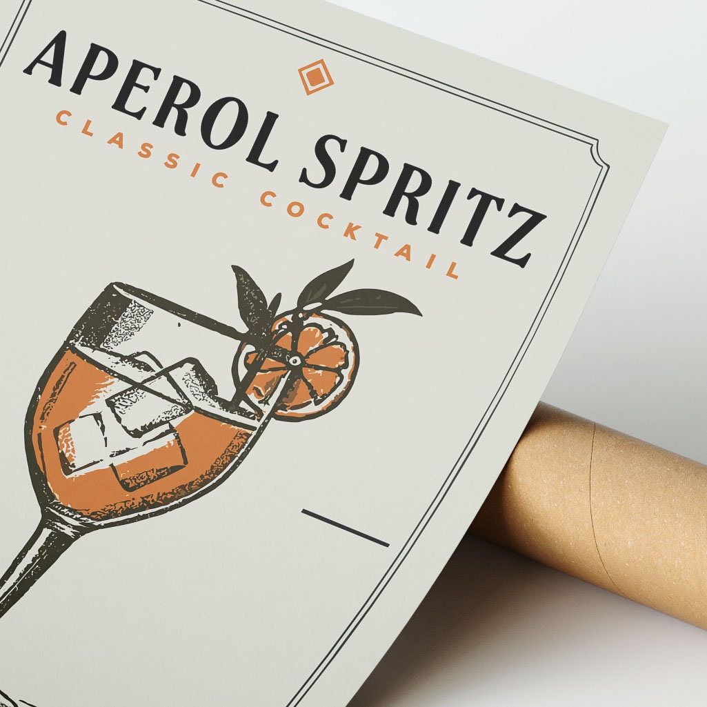 Aperol Spritz Print, Aperol Spritz Poster | Bar Cart Prints | Vintage Cocktail Poster Wall Art for Home Bar Cart