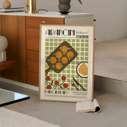 Arancini Print, Kitchen Poster, Kitchen Print, Retro Food Poster, Kitchen Decor, Food Art, Mid Century Modern, Eat Sign, Rome, Italy Art