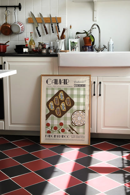 Caviar Poster, Food Print, Food Poster, Retro Poster, Pop Art, Kitchen Art, Exhibition Poster, Housewarming,