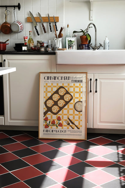 Retro Cinnamon Bun Poster, Kitchen Poster, Kitchen Print, Food Print, Modern Kitchen Decor, Retro Poster, Pop Art, Kitchen Art, Croissant