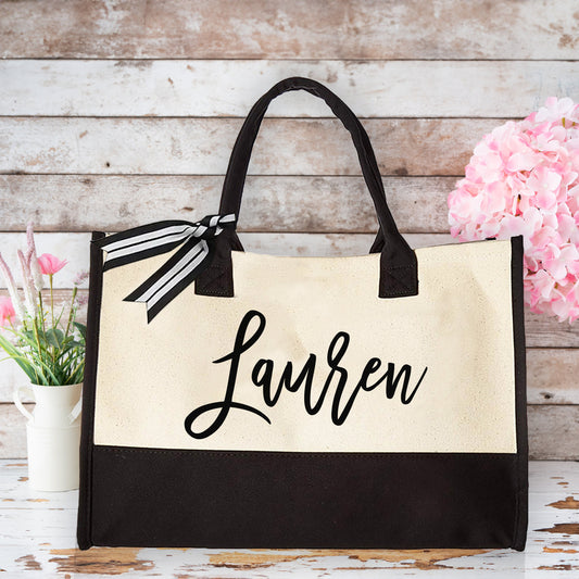 Personalized Name Tote Bag, Custom Canvas Tote with Name, Burlap Beach Bag, Bridesmaid Proposal Gift, Monogrammed Gift for Her