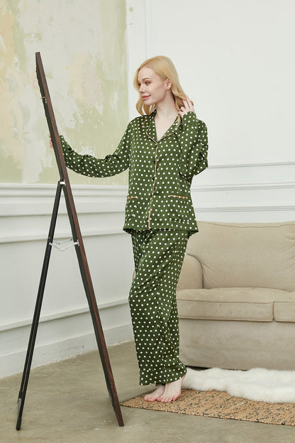 Silky Long Pyjama Set, Bride And Bridesmaids Pajama, Pajama Set For Women, Classic Polka Dot , Gift For Her, Soft Satin Pajama Set