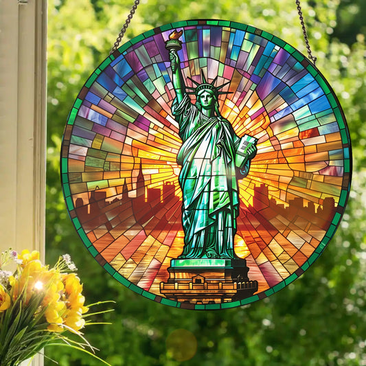 Statue of Liberty - New York, USA: Stained Glass Style Window Hanging Made With Real Glass