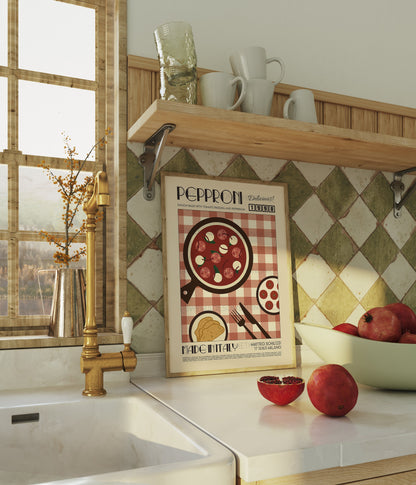 Retro Pizza Print, Pizza Poster, Kitchen Art, Kitchen Decor, Food Art, Pizza Slice, Eat Sign, Rome, Italy Art, Food Print